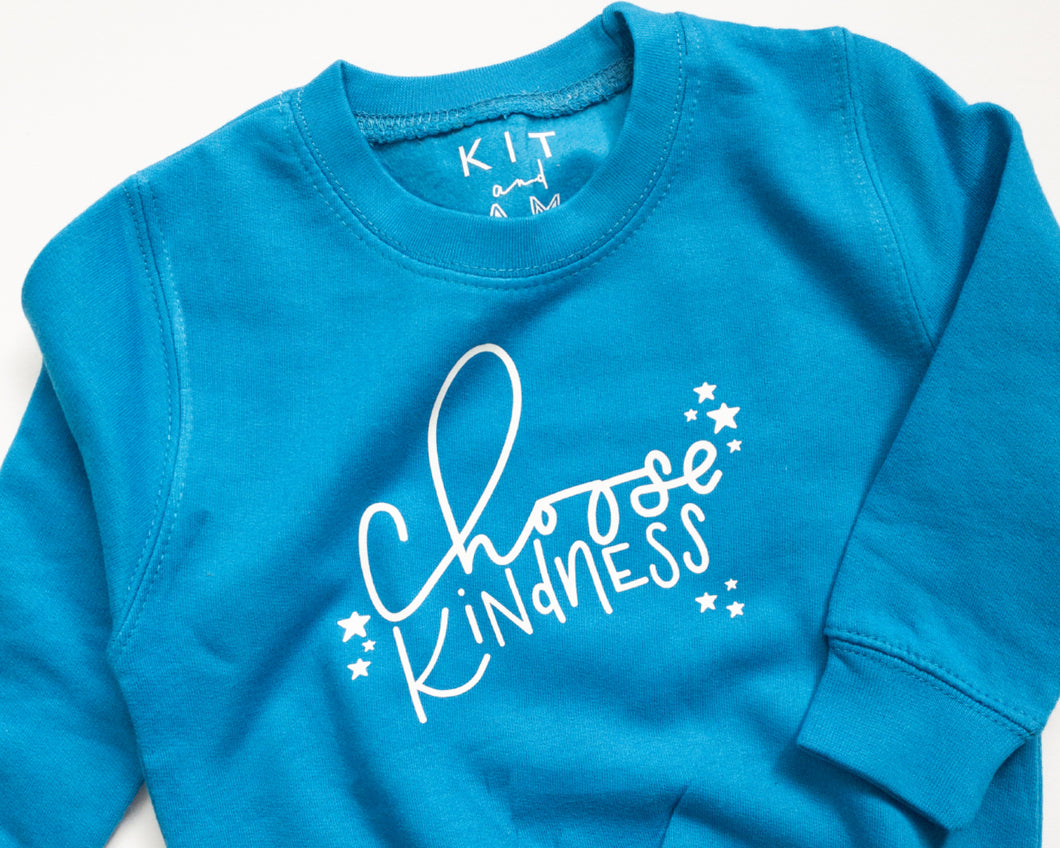 choose kindness kids sweatshirt sapphire blue