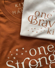 Load image into Gallery viewer, one strong mother burnt orange terracotta celestial tshirt / one brave kid natural and terracotta tshirt 
