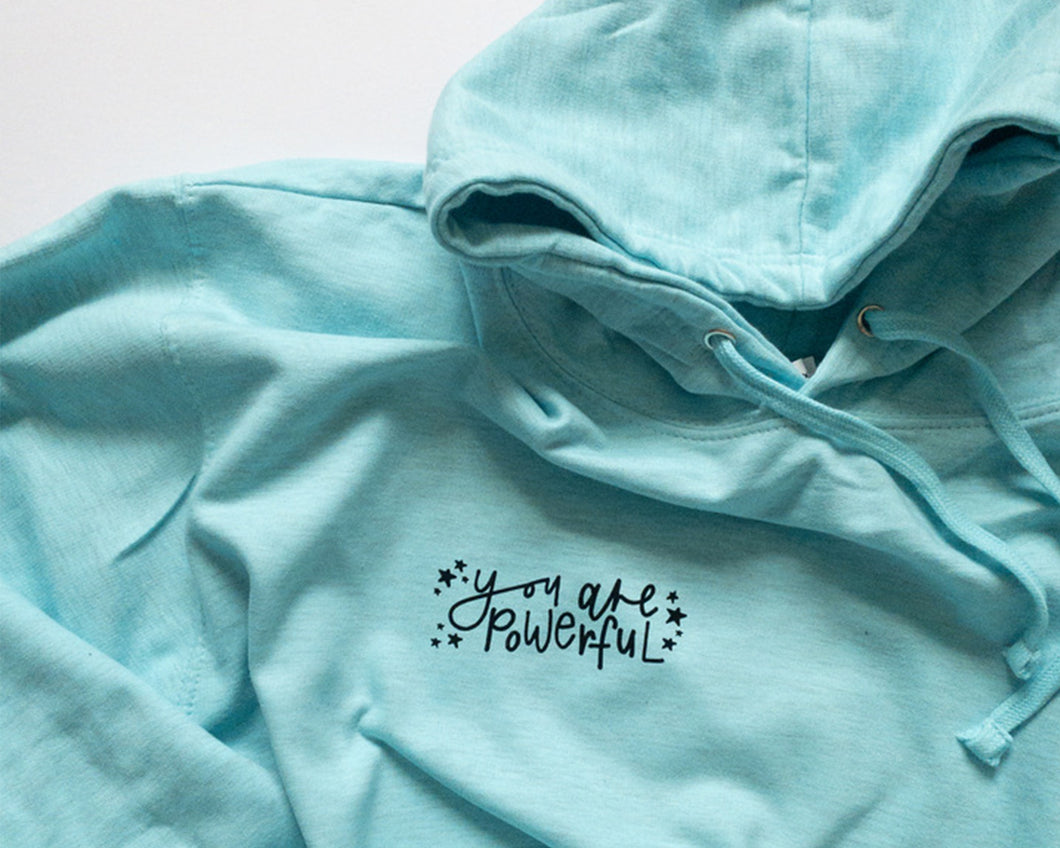 you are powerful positive affirmation pastel blue surf hoodie